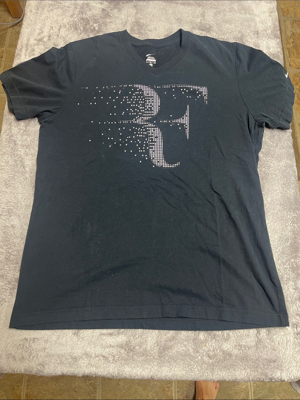 Nike Black V-Neck Roger Federer Tennis Tee Shirt